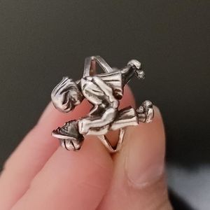 Vintage Sterling Articulate Moving Boy and Girl Hand Holding Ring size 7.5